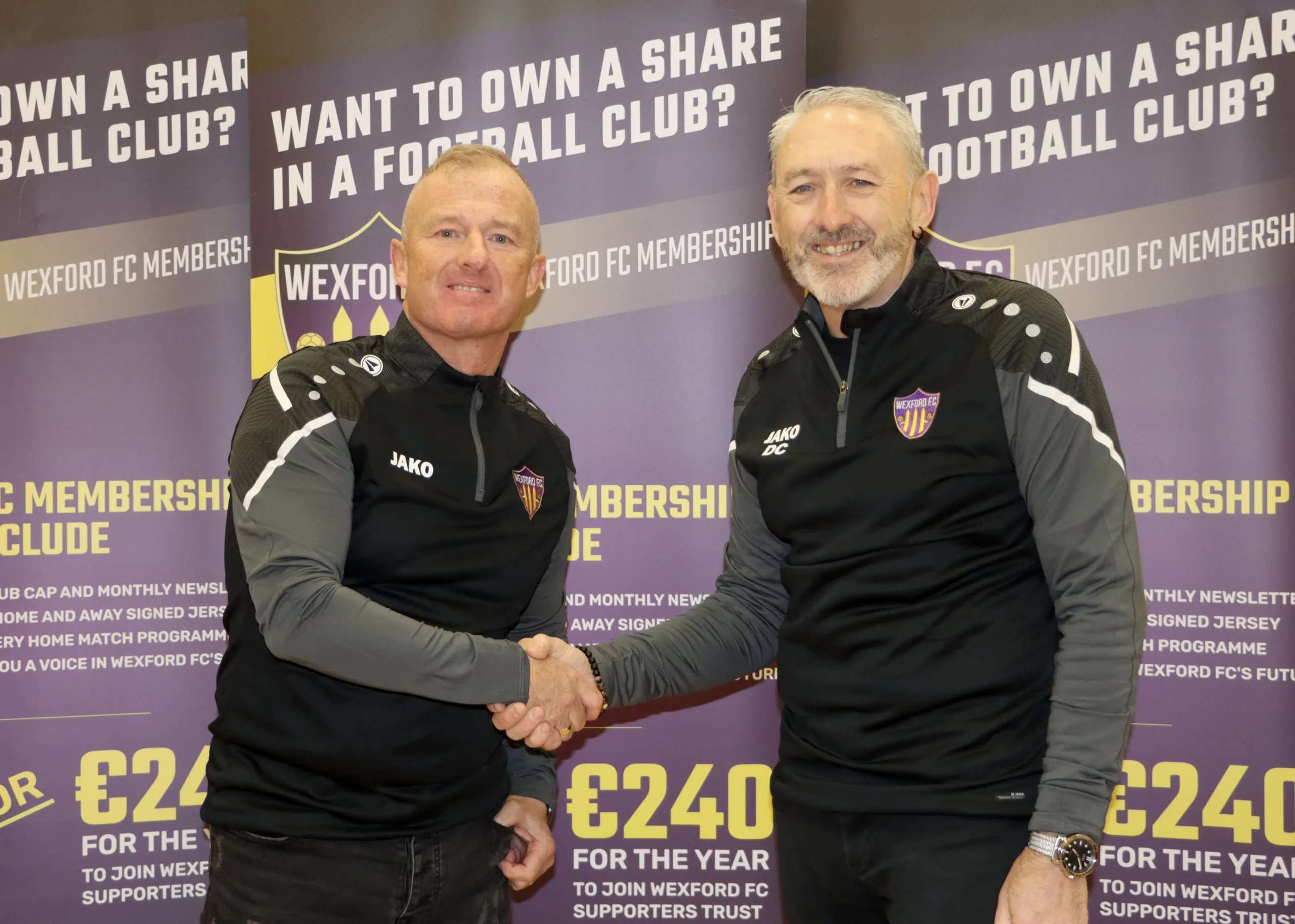 Hugh Strong pictured with Wexford FC Women Club Secretary Dave Cassin